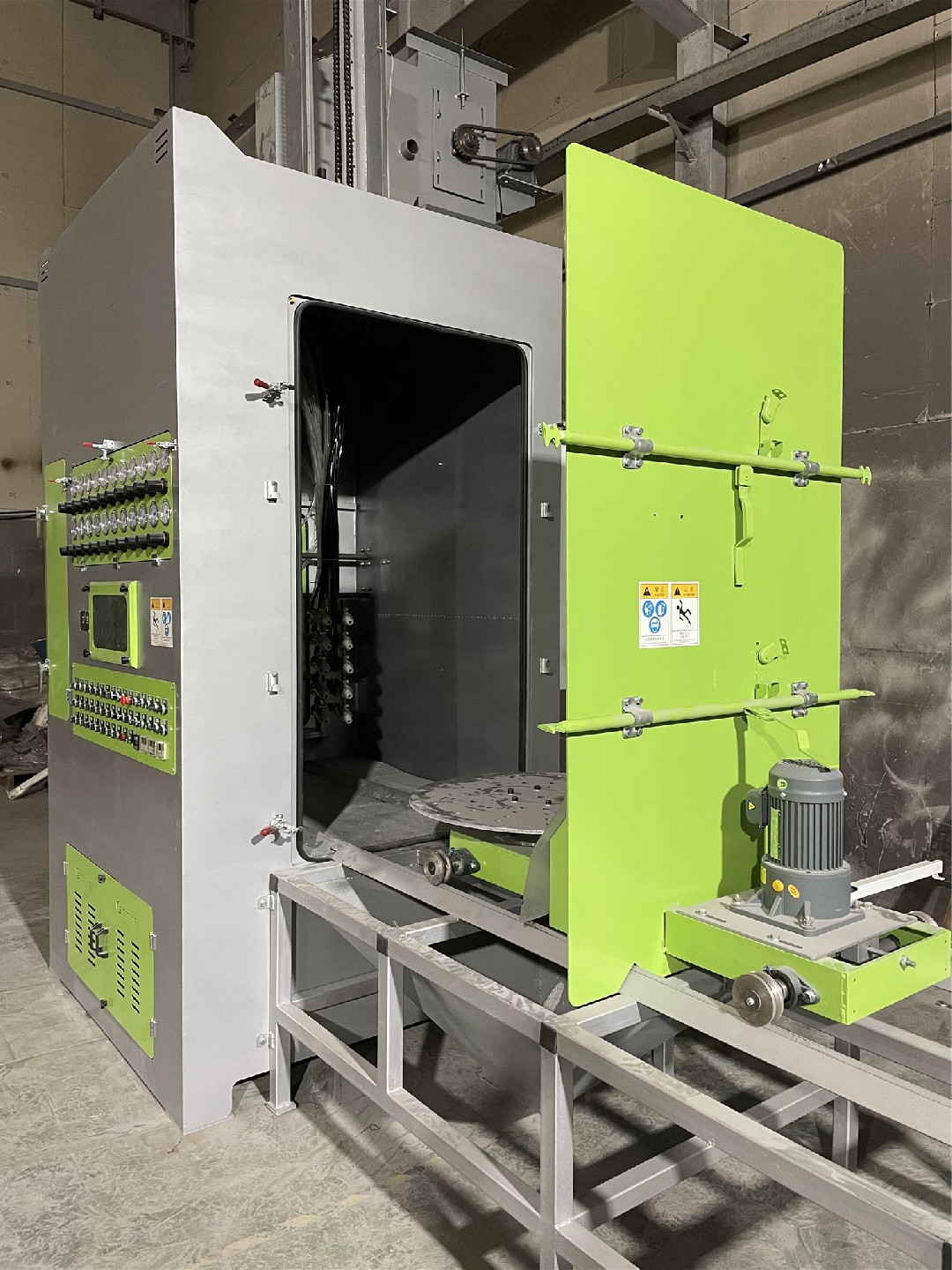 電動轉臺自動噴砂機，轉臺式自動噴砂機